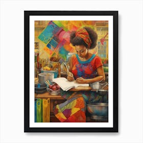 Afro Cooking Pencil Drawing Patchwork 1 Art Print