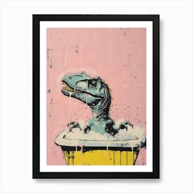 Dinosaur In The Bubble Bath Pastel Pink Abstract Illustration 1 Art Print