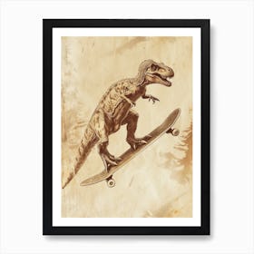 Vintage Pachycephalosaurus Dinosaur On A Skateboard 2 Art Print