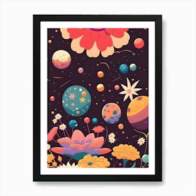 Planets And Flowers Art Print