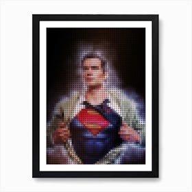 Superman Man Of Steel In A Pixel Dots Art Style Art Print