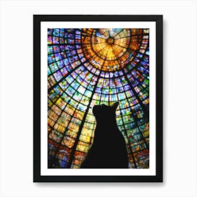 Cat In Front Of Stained Glass Window Art Print