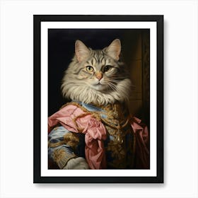 Royal Cat In Blue Rococo Style 2 Art Print