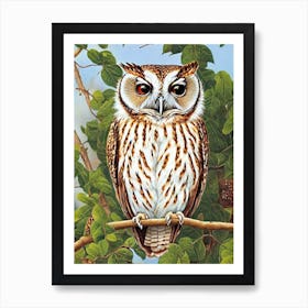 Eastern Screech Owl 2 Haeckel Style Vintage Illustration Bird Art Print