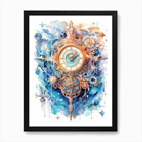 Watercolour Space Clock Celestial 3 Art Print