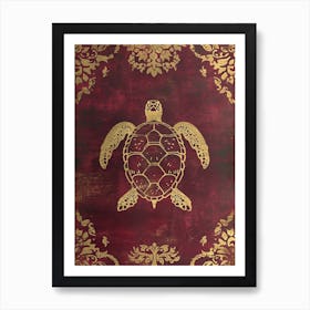 Maroon Art Deco Sea Turtle 3 Art Print