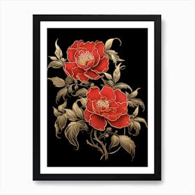 Camellia 2 William Morris Style Winter Florals Art Print