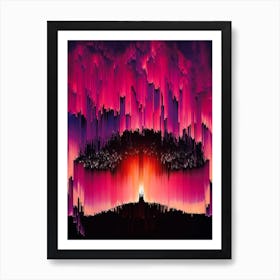 Abstract Glitch Sunset Painting 15 Art Print