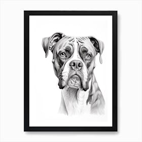 Boxer Dog, Line Drawing 4 Art Print