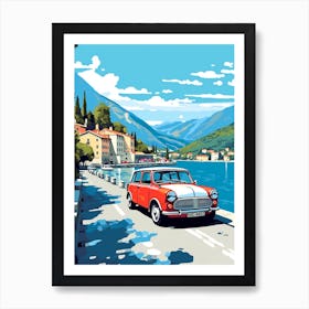 A Mini Cooper Car In The Lake Como Italy Illustration 3 Art Print