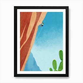 Canyon Climb | Girl Mountain Climbing Vacation Travel Illustration| Woman Climber in Canyon Landscape Art Print