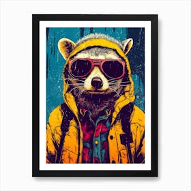 Raccoon Wearing Yellow Jacket Pop Art Print