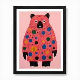 Pink Polka Dot Black Bear 2 Art Print