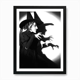 Wicked Witch, Black and White Old Photo, Vintage Halloween Wall Decor Art Print