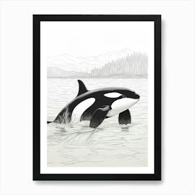 Minimalist Black Line Drawing Of Orca Whale Art Print