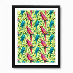 Tropical Parrots Palms Art Print