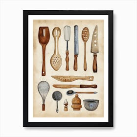 Vintage Kitchen Utensils Illustration 2 Art Print