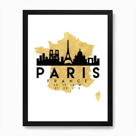 Paris France Silhouette City Skyline Map Art Print