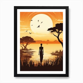 Silhouette Of African Woman At Sunset Art Print