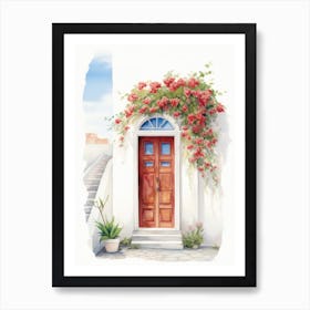 Santorini, Greece   Mediterranean Doors Watercolour Painting 1 Art Print