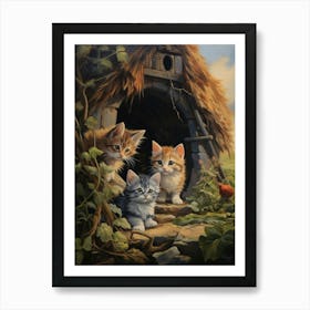 Cute Kittens In Medieval Village 4 Art Print