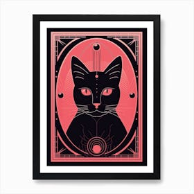 Strenght Tarot Card, Black Cat In Pink 2 Art Print