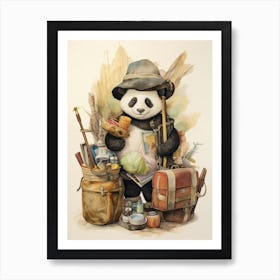 Panda Art Traveling Watercolour 4 Art Print