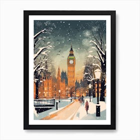 Winter Travel Night Illustration London United Kingdom 5 Art Print