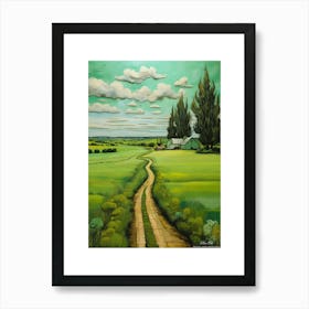 Green plains, distant hills, country houses,renewal and hope,life,spring acrylic colors.5 Art Print