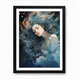 An ethereal being in moonlit sky Art Print