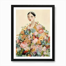 Woman With Floral Dress Modern Art Print