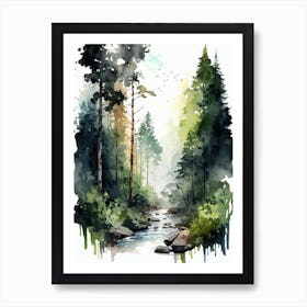 Watercolor Forest Watercolor Painting Art Print