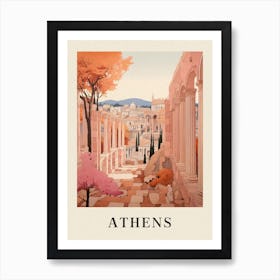 Athens Greece 2 Vintage Pink Travel Illustration Poster Art Print