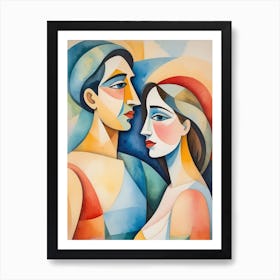 Man And Woman Watercolor Painting Art Print