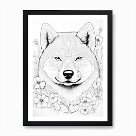 Shiba Inu Dog, Line Drawing 1 Art Print