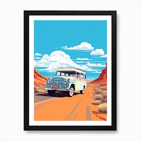 A Toyota Land Cruiser Car In Route 66 Flat Illustration 1 Art Print