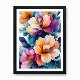 Abstract Bright Baroque Style Peony Flowers Art Print