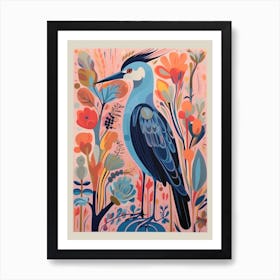Colourful Scandi Bird Great Blue Heron 2 Art Print