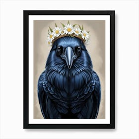 Crow with the flowers on the head 1 Art Print