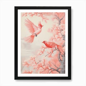 Vintage Japanese Inspired Bird Print Cardinal 2 Art Print
