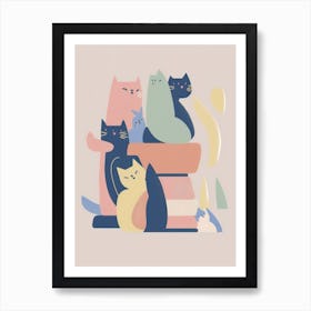 Stack Of Cats Matisse Style Pastel Colours Art Print