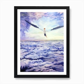 Ascension Boy Flying With Feathers Art Print