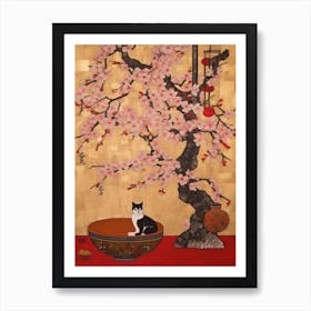 Magnolia With A Cat 2 Art Nouveau Klimt Style Art Print