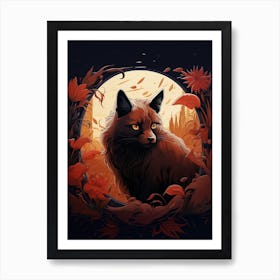 Red Fox Moon Illustration 9 Art Print