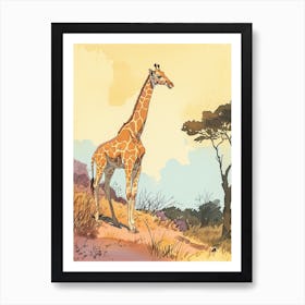 Pastel Giraffe Line Illustration  1 Art Print