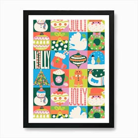 Holly Jolly Christmas Icons, Ornaments, and Gifts Patchwork Tile Art Print