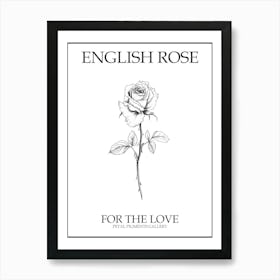 English Rose Black And White Line Drawing 15 Poster Art Print