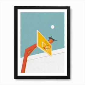 Cat Flying on Basketball Hoop Art Print