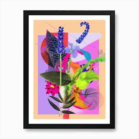 Lavender 3 Neon Flower Collage Art Print