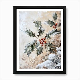 Christmas Beige Winter Painting Art Print